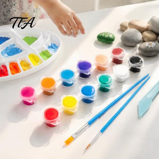 Non-Toxic Paint 1 Set 12 Colors Mini Acrylic Paints with Brushes And Palette, 2ml Per Cup, Kids & Adults Craft Paint, Strips for DIY Crafts,