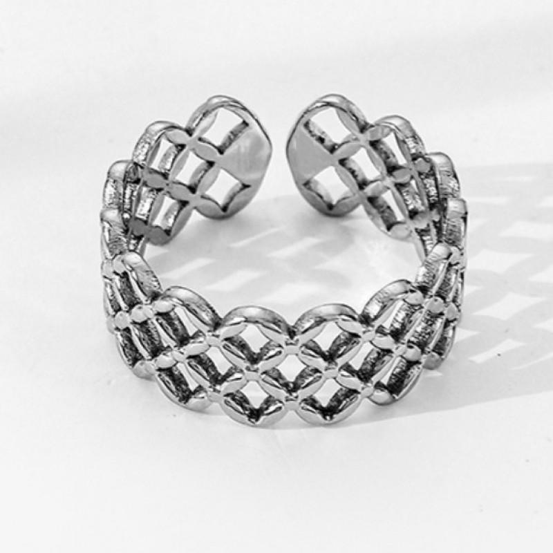 Adjustable Open Ring Men Women Geometric Rhombus Plated Vintage Style Minimalist Fashion Jewelry