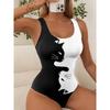 Women One Piece Swimsuit With Floral Print Padded Wireless Sleeveless Open Back Swimwear For Beach Pool Swimming Water Sports S-4XL