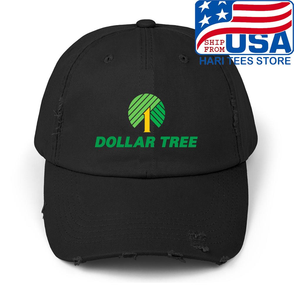 Dollar Tree Store Adjustable Black Distressed Hat Unisex T-Shirt XL