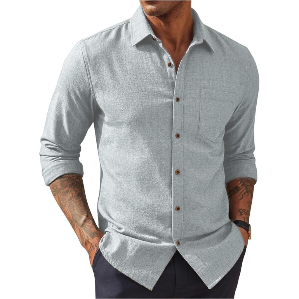 Men Long Sleeve Button Down Shirt Classic Fit Spread Collar Chest Pocket Suitable for Business Casual Wear