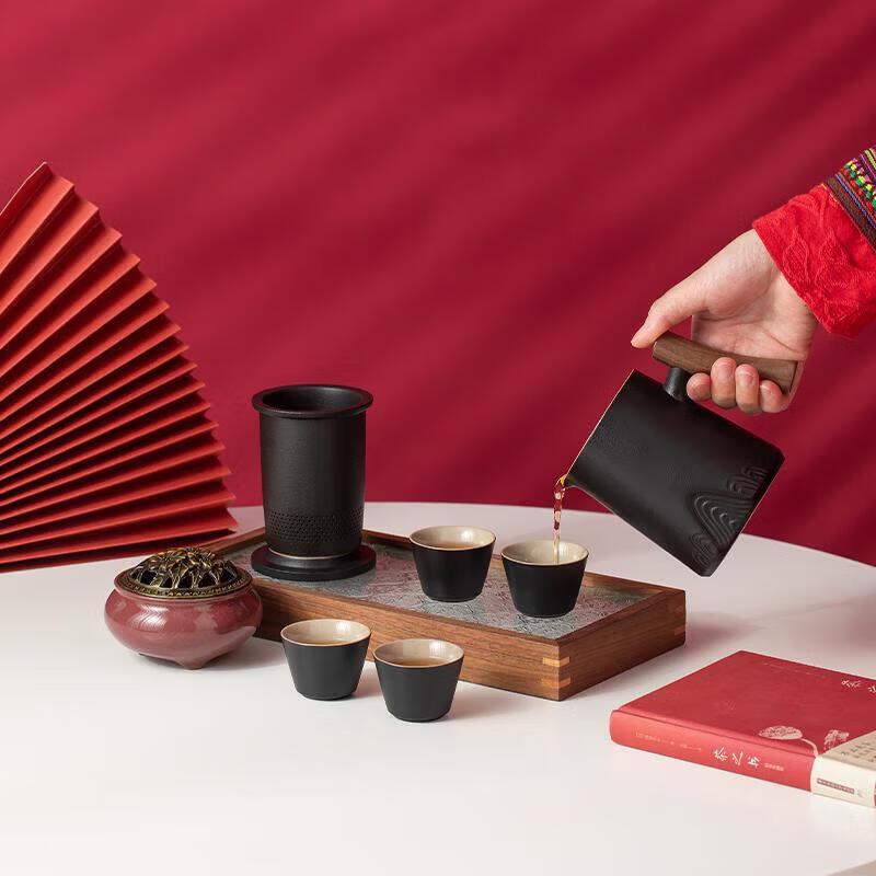 Splendid Peaks Ceramic Tea Set with Incense Burner