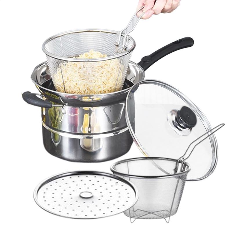 

Deep Fryer Pot Stainless Steel Fry Pot with Basket and Lid Food Grade Deep Fryer Multifunctional Deep Frying Pot CN