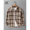 Autumn Plaid Long Sleeve Shirts Men's Clothing Loose Casual Retro Hong Kong Style Art Top Outerwear% Pure Cotton Sanding
