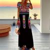 Women Plus Size Short Sleeve V Neck Maxi Dress Black To Cyan Gradient Color Print Loose Summer Vacation Long Dress