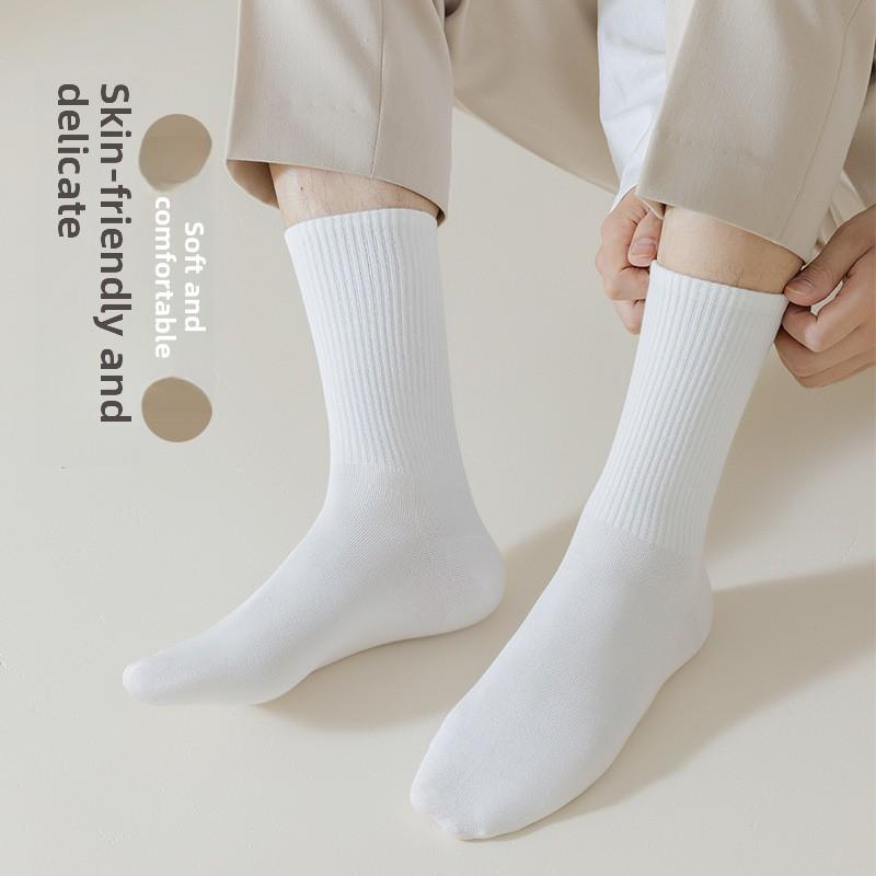 5 Pairs of Male Autumn and Winter Students Pure Color Sports Cotton Stockings