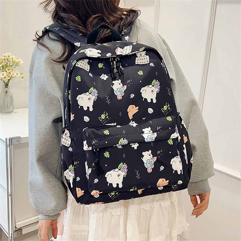 Cute Line Puppy Dog Print Backpack Large Capacity Schoolbag  Delicate Personality Trendy Student Bags Casual Travel Bags