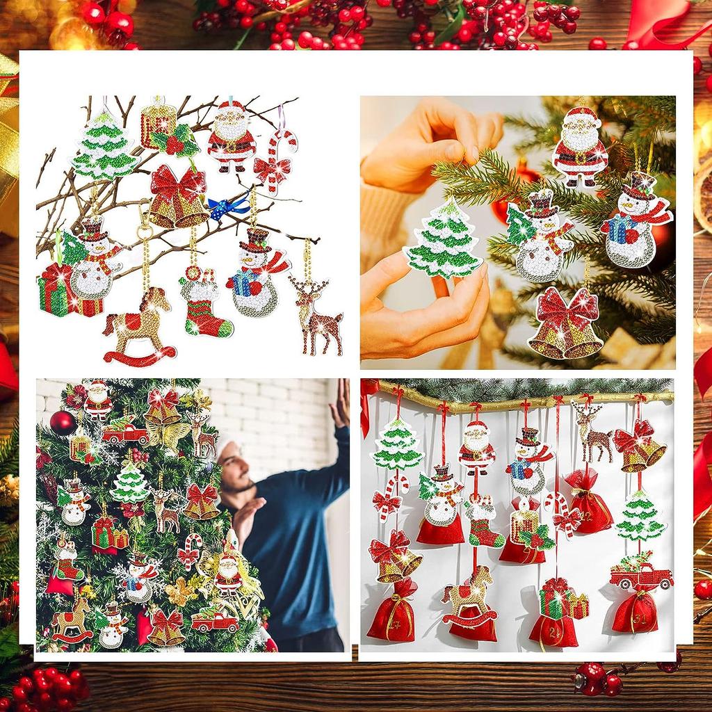 12pcs/Set DIY Diamond Painting Christmas Keychains Double Sided Crystal Rhinestones Key Chains Diamond Art Christmas Ornaments
