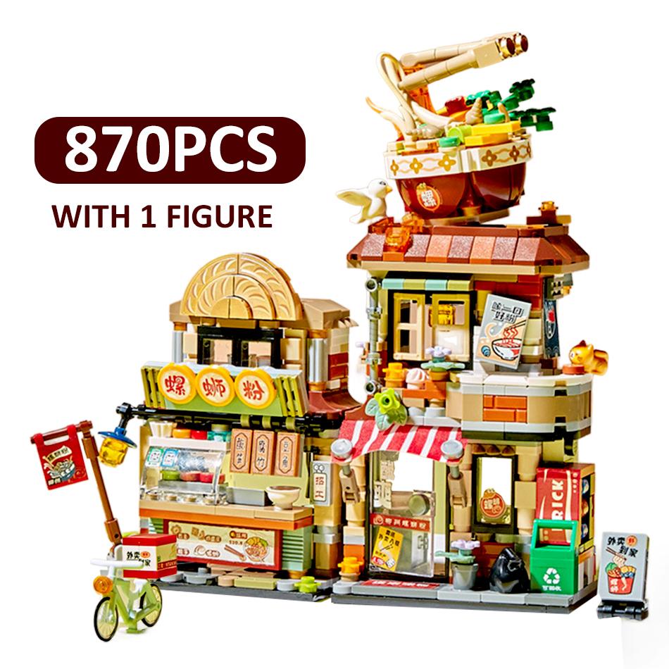 HUIQIBAO City Mini Street View Panda Tea House Model Building Blocks DIY Little Bear Coffee Shop Bricks Toys for Children Adult