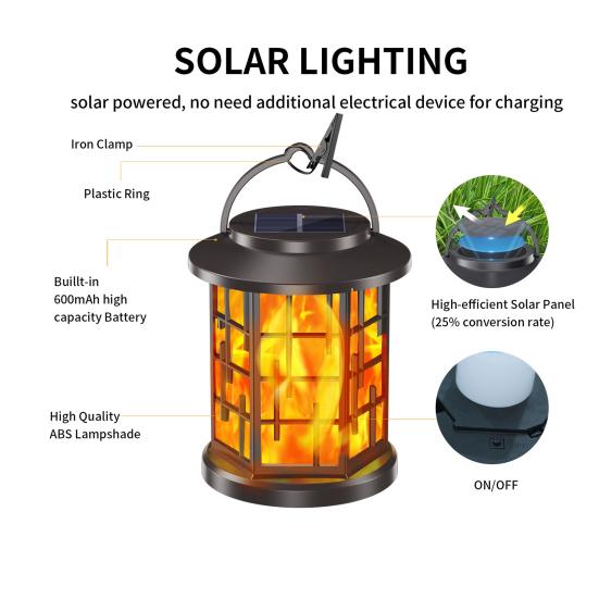 Solar Flame Light Outdoor Waterproof Hanging Solar Light Automatic ON/OFF Decorative Flickering Flame Solar Lantern