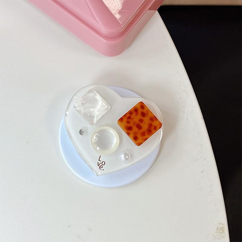 

Gemstone Rhinestone Heart-shaped Airbag Bracket Japanese Korean Ins Solid Color Adhesive Magnetic Phone Case Desktop Support Cool Style