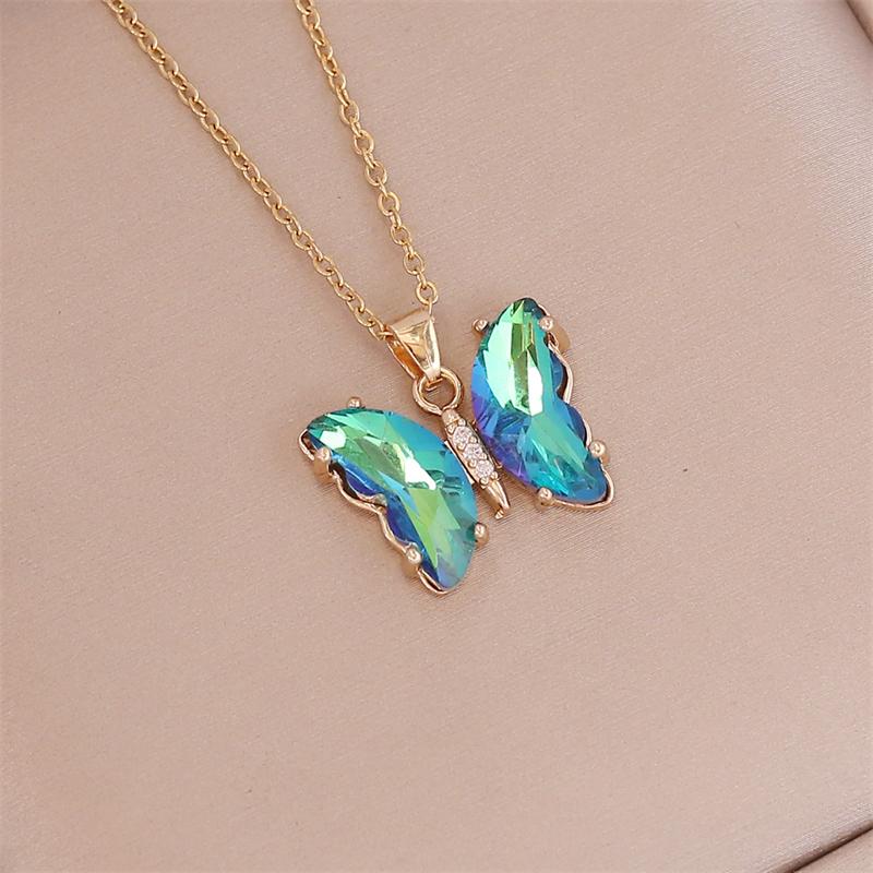 Exquisite Luxury Crystal Butterfly Charm Necklace Colorful Insect Charm Collar Chain Women's Fashion Jewelry Accessories Gift