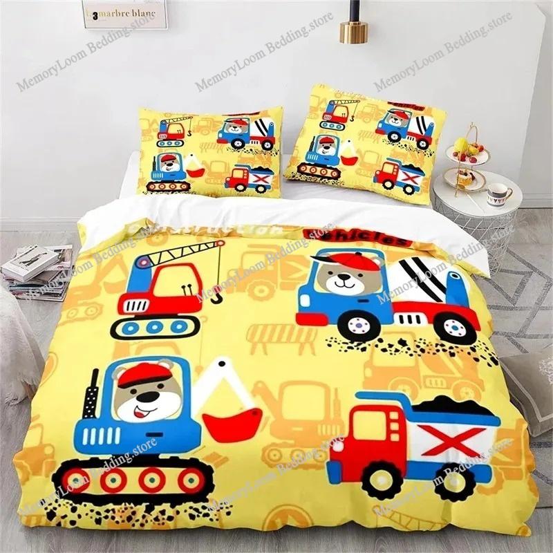 Bouwvoertuig Graafmachine Dekbedovertrek Set King Queen Volledige Maat Polyester Beddengoed Set Voor Kinderen Jongens Meisjes Dekbedovertrek