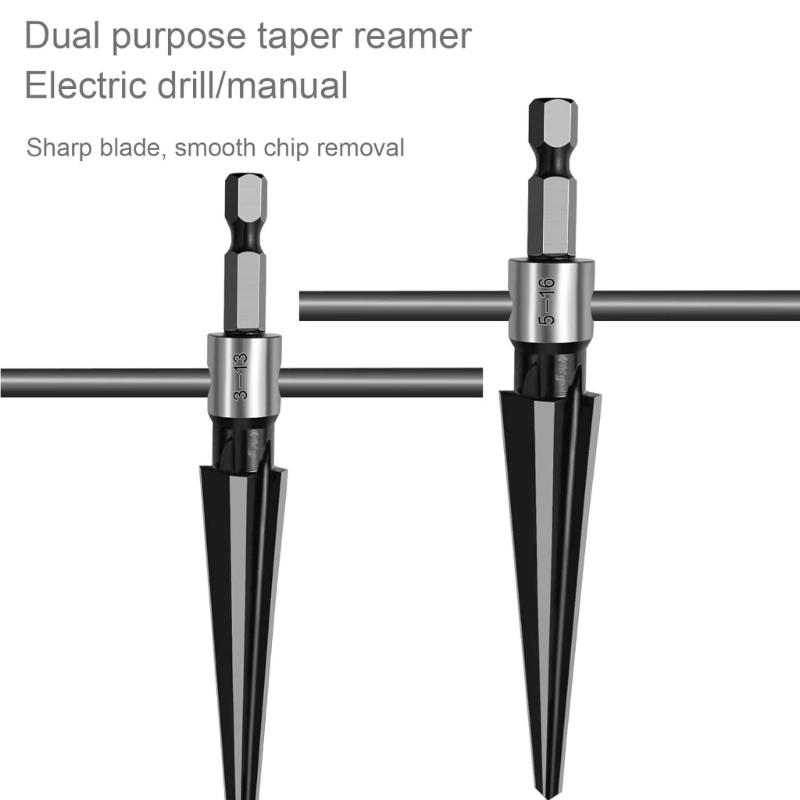2Pcs T Handle Tapered Reamer 6 Fluted Chamfer Reaming Guitar Bridge Pin Hole Handle Tapered Reamers Woodworker Tool
