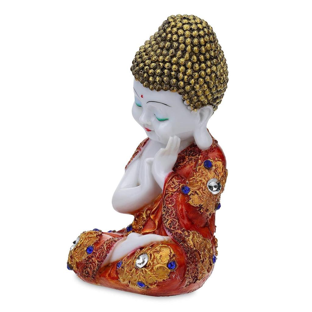 Polyresin Buddha Idol Decorative Showpiece Little Baby Monk Buddha, (Red)