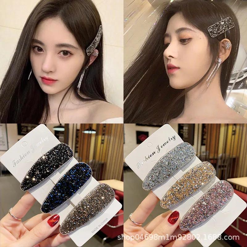 Koreanische Mode Strass Anstecknadel Tropfen Quadrat Einfache Glitzer Haarspangen Pony Haarorganizer Clips Damen Haarschmuck