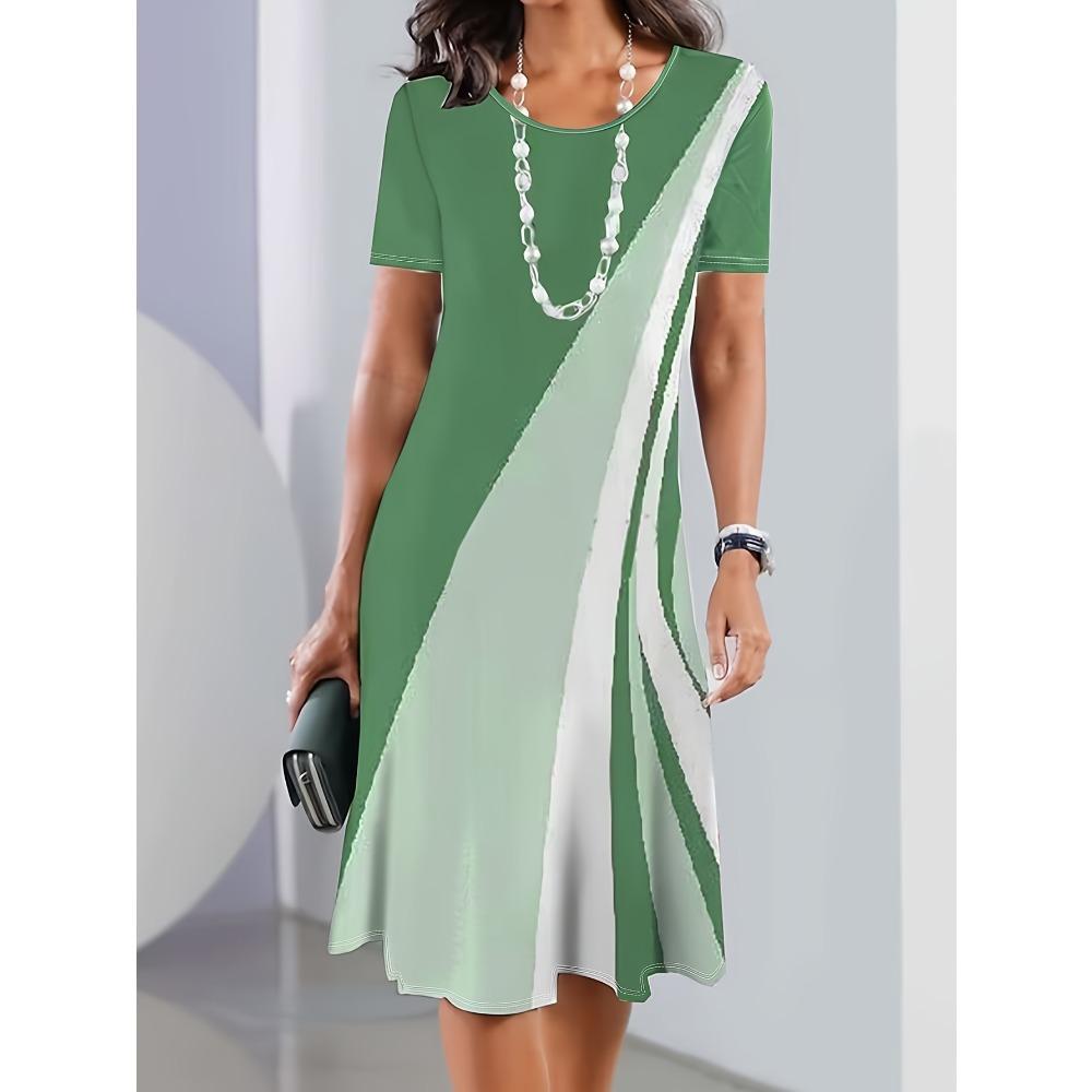 Women's Summer Dress 3D Printed T Shirt Dress Short Sleeve Casual Loose Beachwear Vacation Clothing with Round Neck