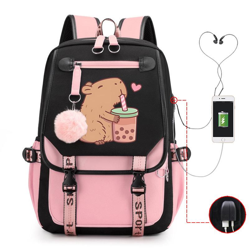 Kapibara Cute Printed USB Port Multi-function Leisure Travel Backpack