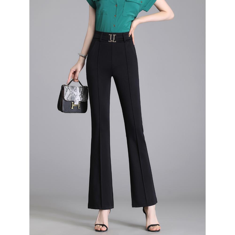 

Летняя мода Элегантные однотонные брюки для работы с высокой талией Повседневные эластичные расклешенные брюки с вставками Женская одежда S чёрный