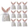 Easter Candy Bags 10 Pieces Bunny Ear Drawstring Treat Bags Goody Favor Bags for Party Holiday Birthday Easter Egg Hunt Supplies