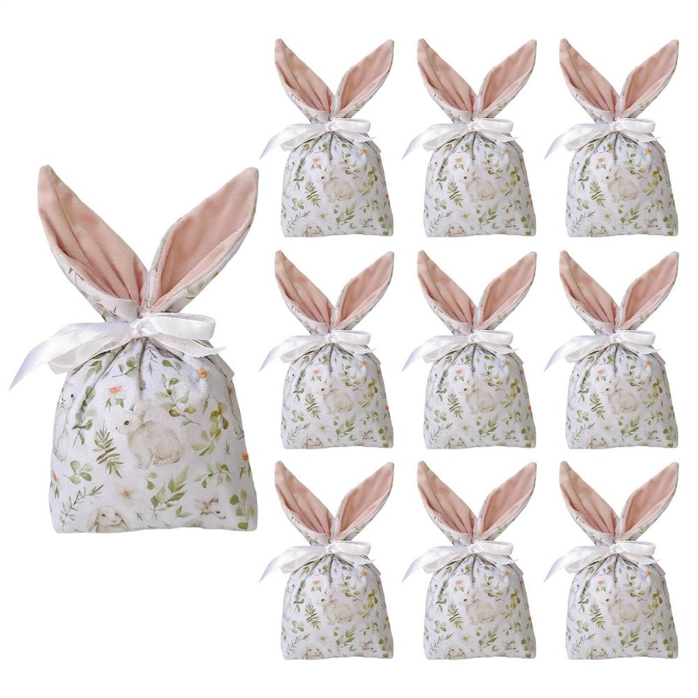 Easter Candy Bags 10 Pieces Bunny Ear Drawstring Treat Bags Goody Favor Bags for Party Holiday Birthday Easter Egg Hunt Supplies