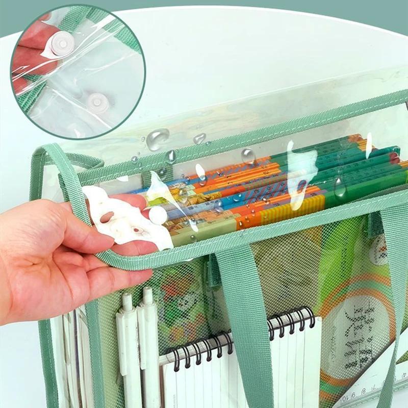 Large Capacity A4 Clear Document Bag PVC Waterproof Snap Closure File Folder for Office School Supplies Storage and Organization