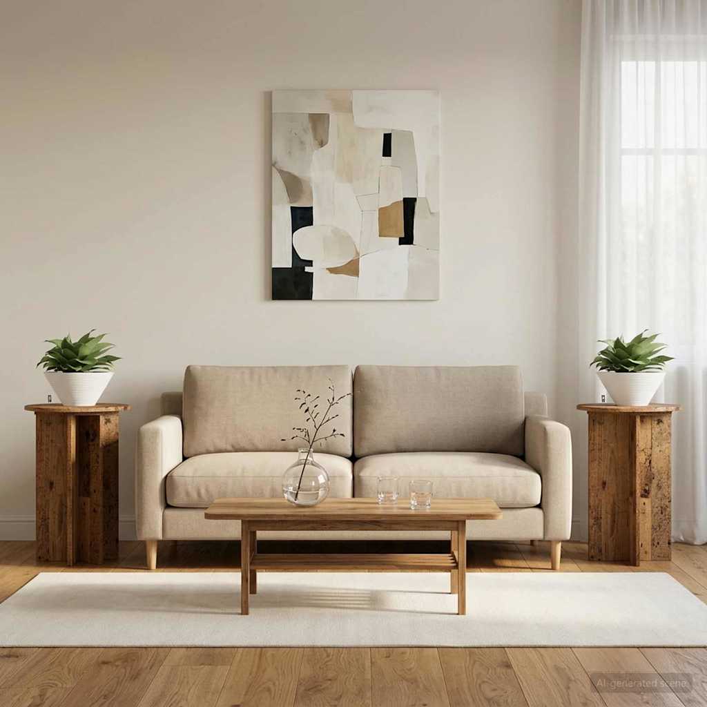 Plant Stand 2 Pcs Reclaimed Wood Look Ø40 X 60 Cm Engineered Wood