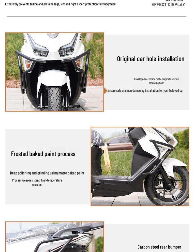 Sanyang Xing SHEX125 Crash Bars: Front and Rear Bumpers, Exhaust Protection, Thickened Anti-fall Backrest Accessories