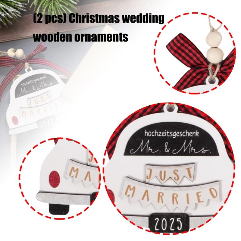 2 Piece Set Wooden Mr And Mrs Wedding Keepsakes Ornament With Red Ribbon For Christmas Tree Decors
