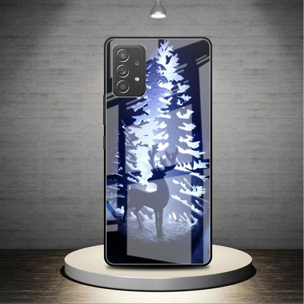 Merry Christmas Tree Deer Glass Case For Samsung Galaxy A52 A71 A50 A51 A70 A21s A31 A72 A10 A12 A30 A22 5G Phone Cover