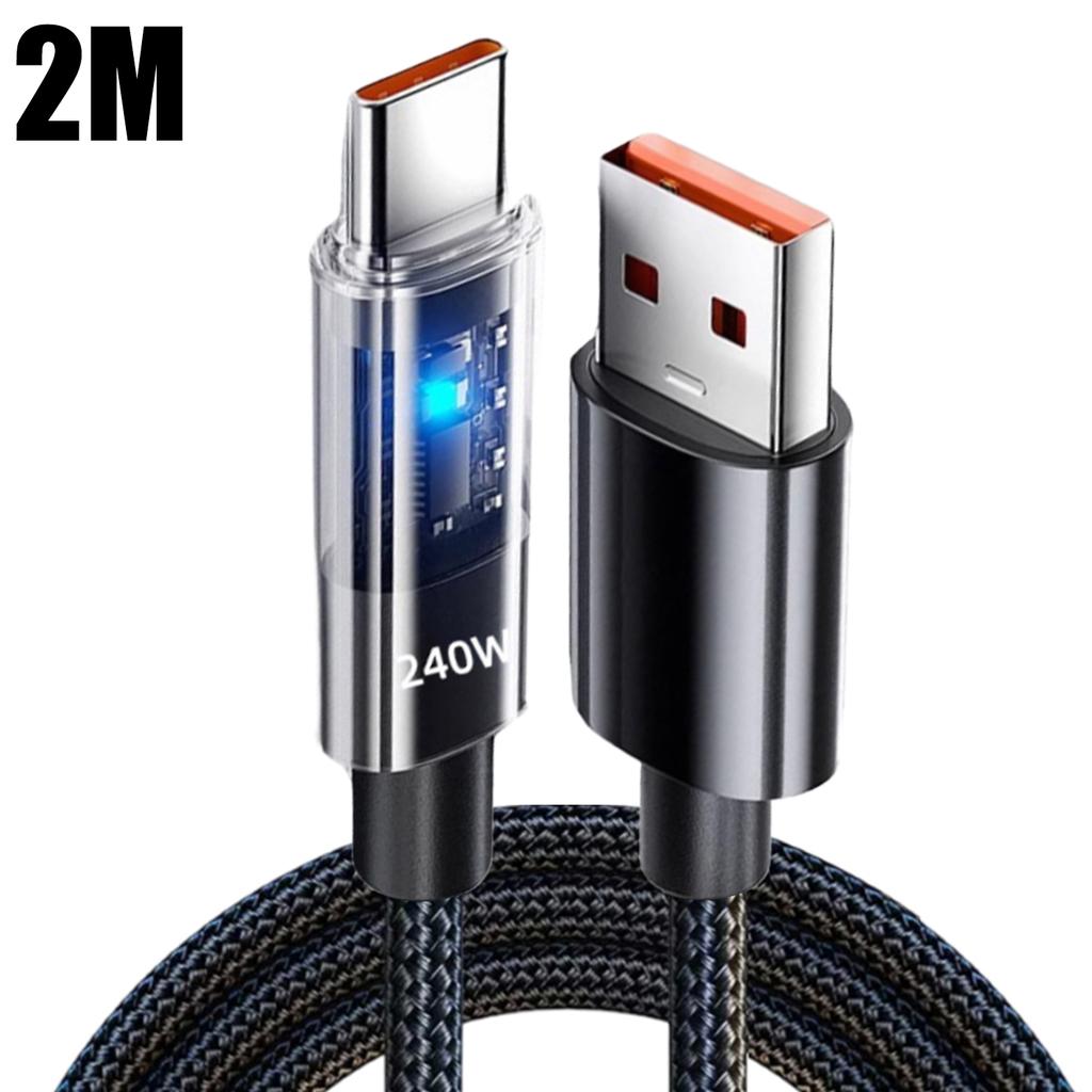 240W Dual TypeC Super Fast Charging Cable LED Digital Display for Samsung Xiaomi USB To TypeC Phone Charger Data Cord 2M/1.5M