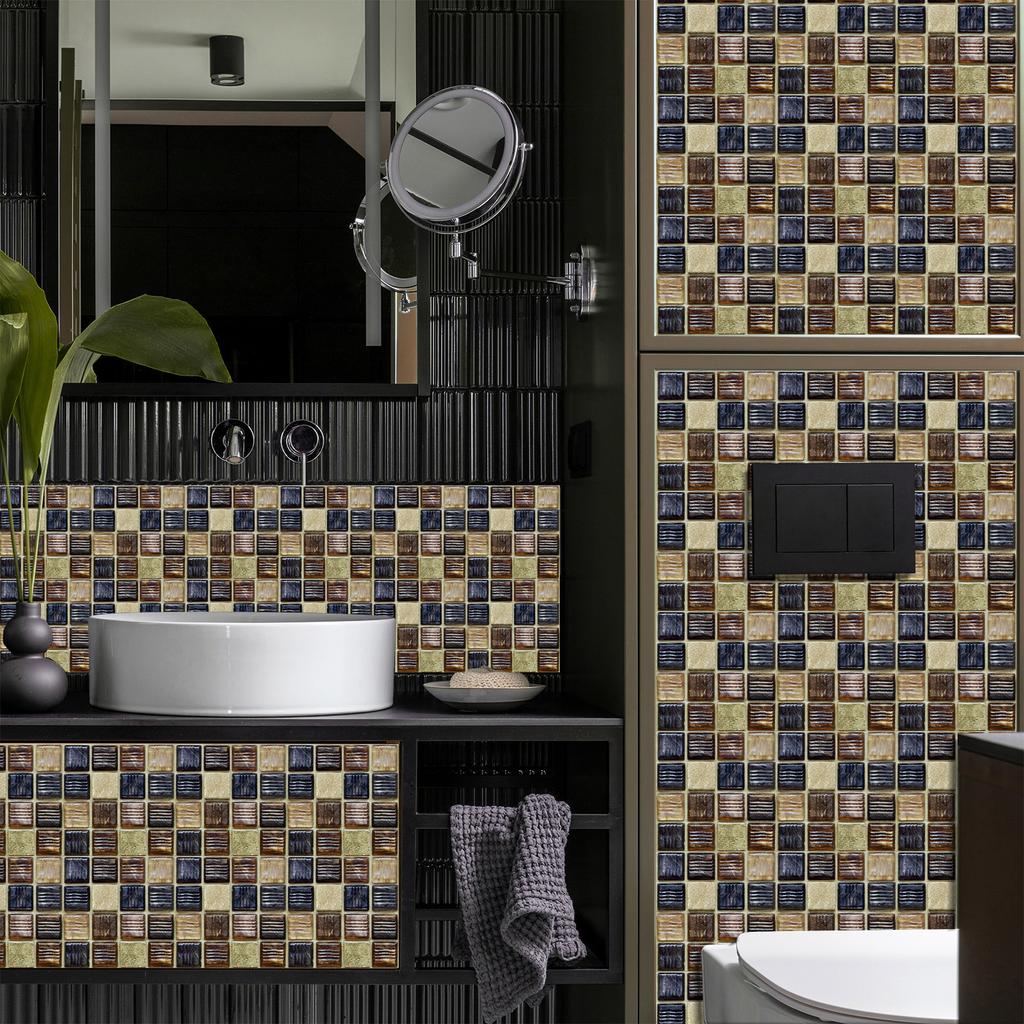 50pcs 3D Waterproof Self-Adhesive Mosaic Tile Wall Stickers, Easy to Install, Suitable for Kitchen Bathroom and Home Decoration