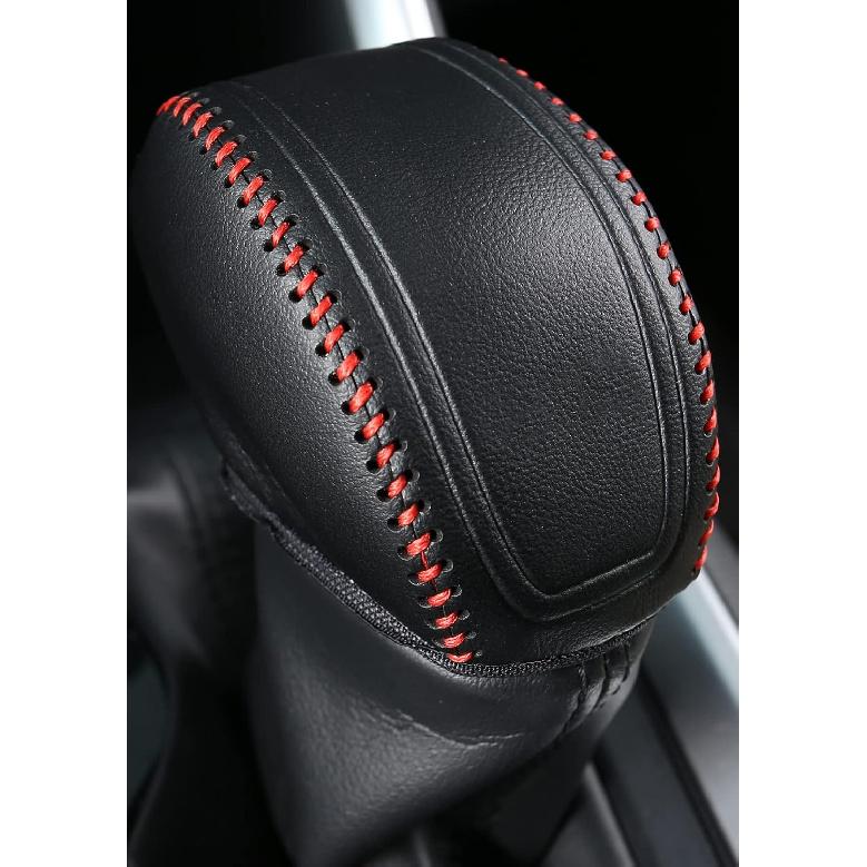for RAV4 -2025 Gear Shift Knob Cover, Genuine Leather Interior Protective Gear Shift Trim for Toyota Highlander -2025- Red Trim
