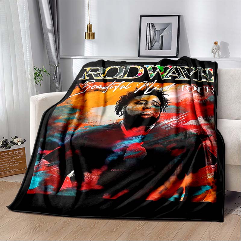 Hip Hop Rapper Blanket Rod Wave Flannel Blanket Soft Warm Throw Bedroom Decor Napping Couch Sofa Bed Chair Cover for Boys Girls