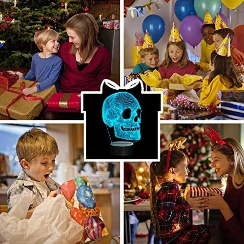 Ammonite 3D Skull Night Light for Kids, LED Table Lamp with 16 Color Changing Remote Control & Timer, Halloween Christmas Birthday Gift