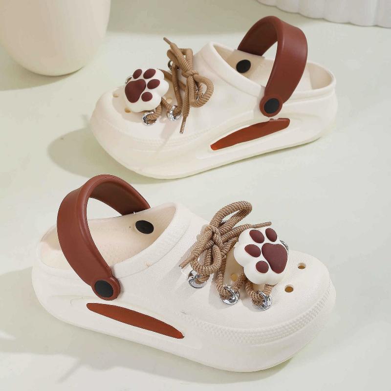 Fashion Women Summer Sandals Cute DIY Lace-up Paw Garden Shoes Girls Fashion Clogs Thick Sole 2 Way Wear Female Home Street Slippers