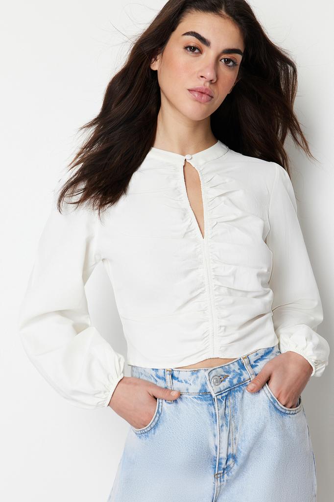 Women's Fashion Blouse Halter Neck Sleeveless Brown Stand Collar Regular Fit Pleated Knitted Blouse