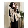 Women Faux Fur Vest Metal Buckle Loose Vintage Thick Warm Sleeveless
