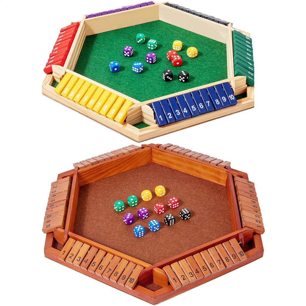 Shut The Box Game Wooden 6-sided Wood Math Toy Board Entertainment Game for Outdoor Party Gathering School Travel Teens Adults
