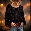 Women's Long Sleeve Neck Halloween Print T-Shirt for Casual Party Wear