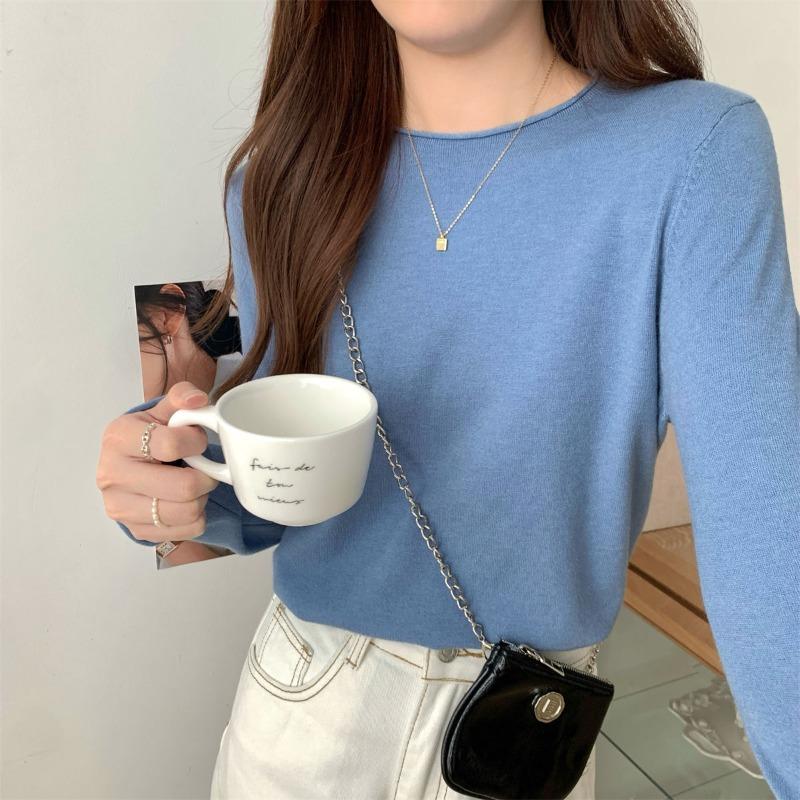 

Омолаживающий гофрированный вязаный свитер, мягкий восковой свитер, женский осенне-зимний новый простой повседневный внутренний топ с длинным рукавом XL