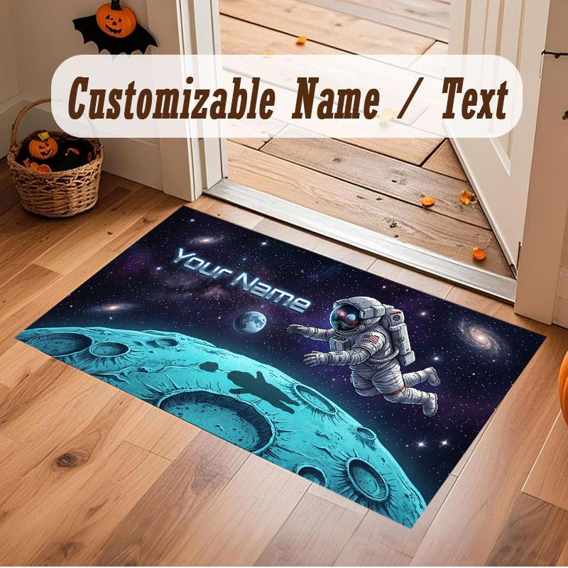Space Cosmic Theme Crystal Velvet Floor Rug Personalized Custom Name Text Warm Carpet Home Decoration
