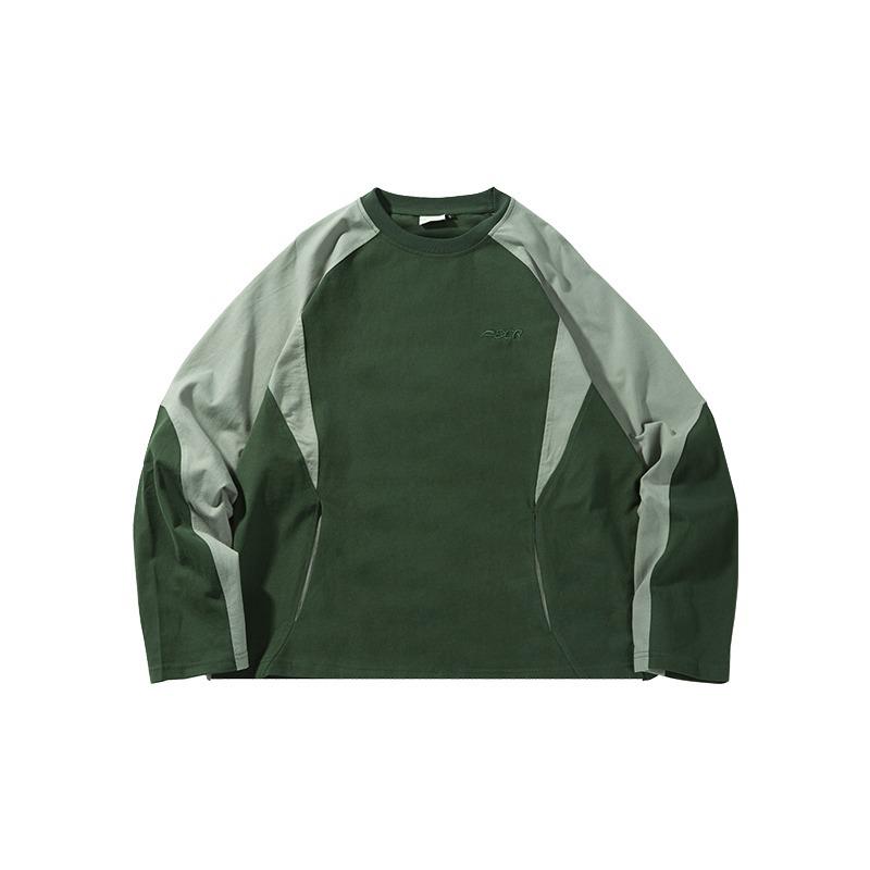 Men s Trendy Raglan Color Block Heavyweight Long Sleeve T-Shirt Hoodie - Spring/Autumn High-End Sportswear L зелёный