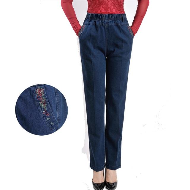 Middle-aged Women's Jeans Loose Denim Trousers Casual Female Stretch-waist Straight-leg Pants