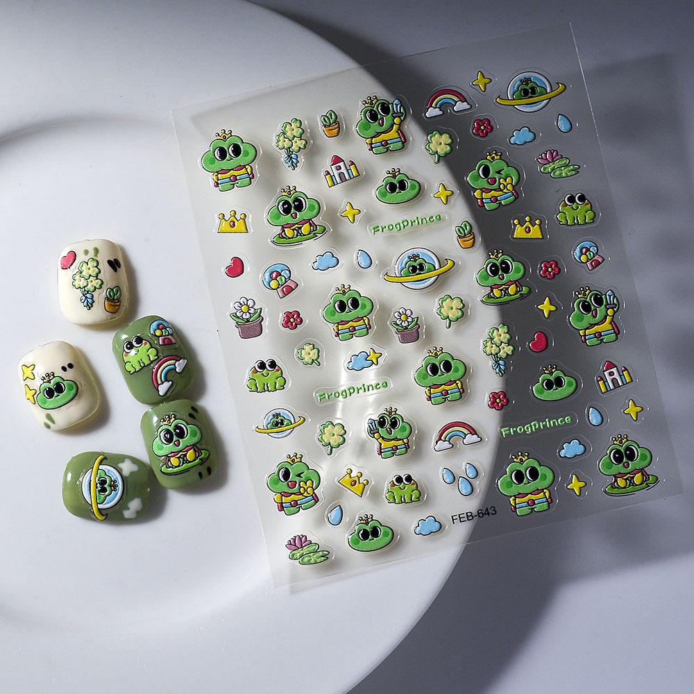 Big-Eyed Frog 5D Stereo Waterproof Nail Art Stickers - Cute, Thin, Tough, Rainbow Raindrop Design