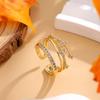 Gold Sliver Layered Zirconia Leaves Cuff Rings For Women Copper Figure Openable Accessory