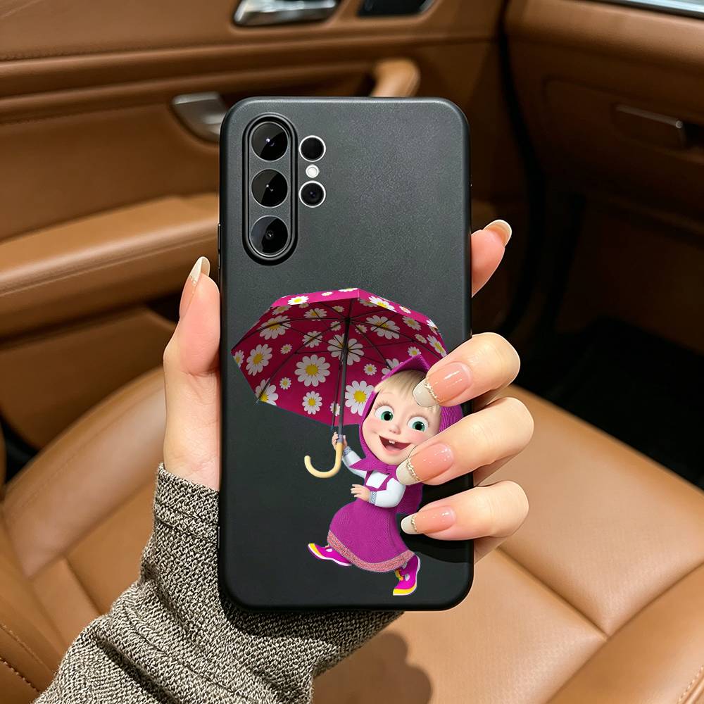 CUTE GIRL Masha and the Bear Phone Case For Samsung S25,S24,S21,S22,,Plus S23,S30,Ultra,S20,Fe,Lite,Black Soft Silicone