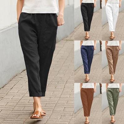 Women's Color Loose Elastic Band Decorate Pocket Leisure Time Trousers