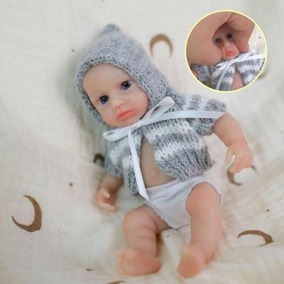 6 Inch Pure Solid Silicone Mini Reborn Dolls LouLou Soft Touch Elastic Stretchable Simulation Girl Doll Real Life Awake Palm Newborn Dolls for Kids 3+