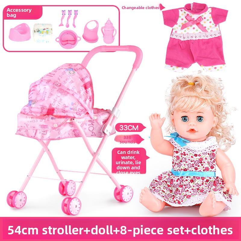 Children's Trolley Toy with Doll Doll Little Girl Simulation Play House Baby Baby